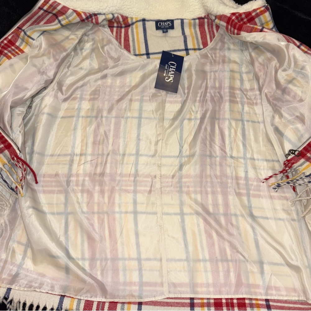 Chaps Plaid Sherpa Collar Shacket Description - Picture 7 of 8
